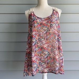 Floral tank with crochet lace